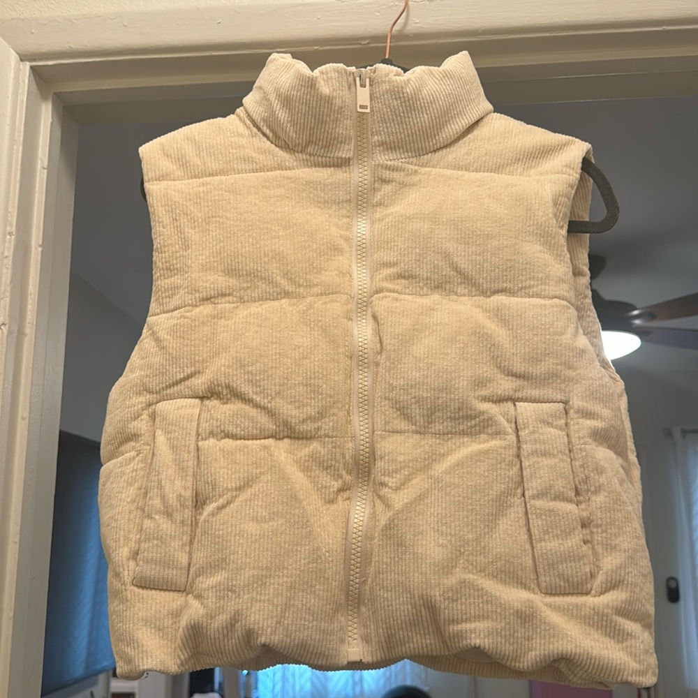 Cream corduroy puffer vest